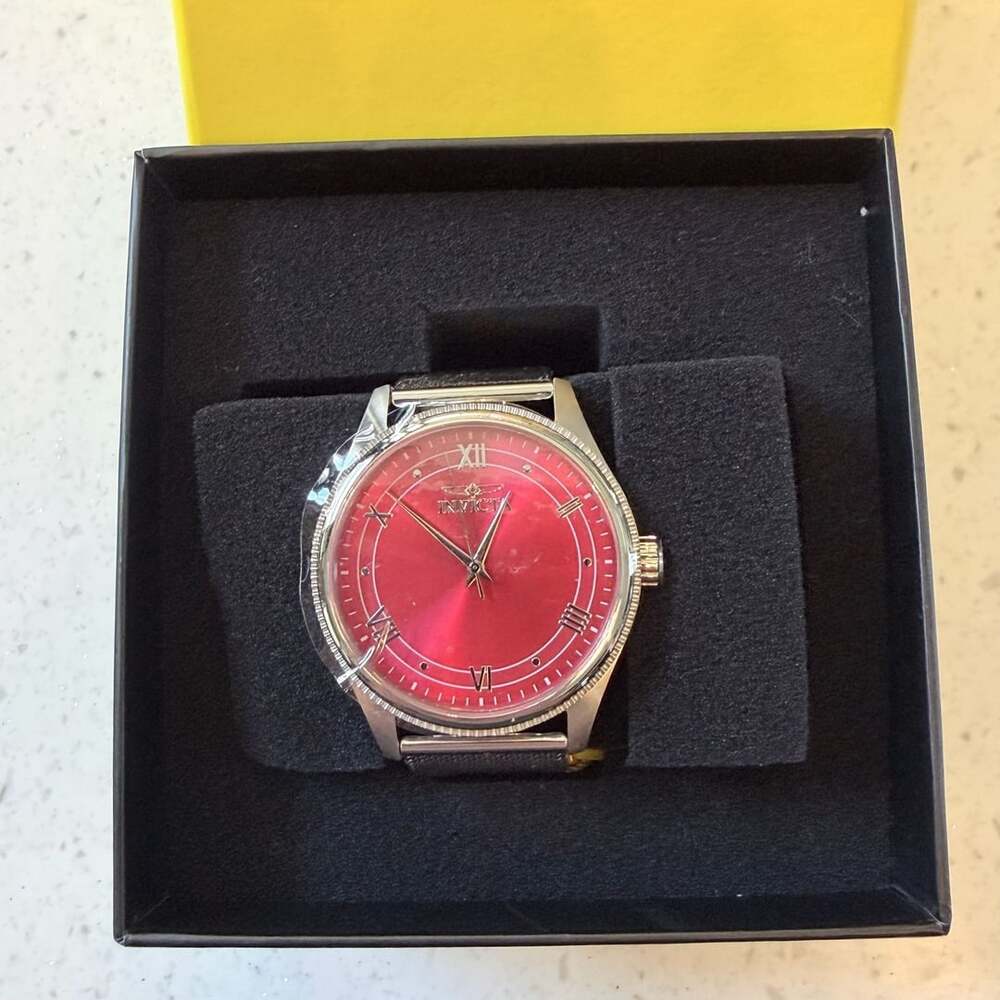 Invicta Men's Watch with Red Dial and Stainless Steel Mesh Band